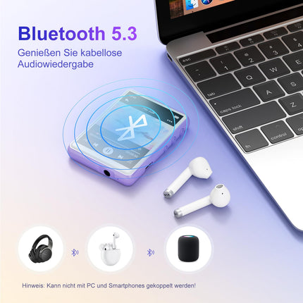MECHEN Bluetooth 5.3 MP3-mängija puutetundliku ekraaniga, 64 GB MP3-mängija kõlariga, HiFi-heli, FM-raadio, muusika, video, e-raamatud, diktofon, kaitseümbris kaasas