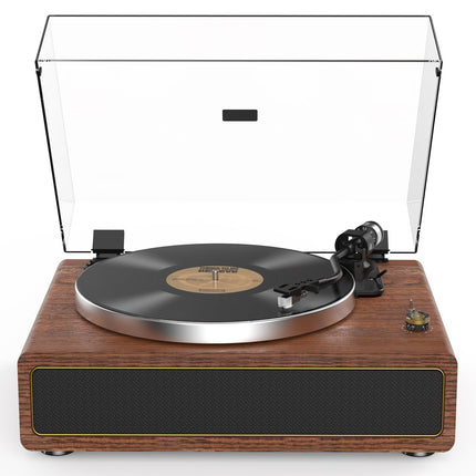 Retrolife Record Player with Integrated Speakers Belt Drive 33/45 RPM Vinyl Record Player Supports Bluetooth Playback with Auto-Stop Function RCA Out and AUX-In Yellow-Brown