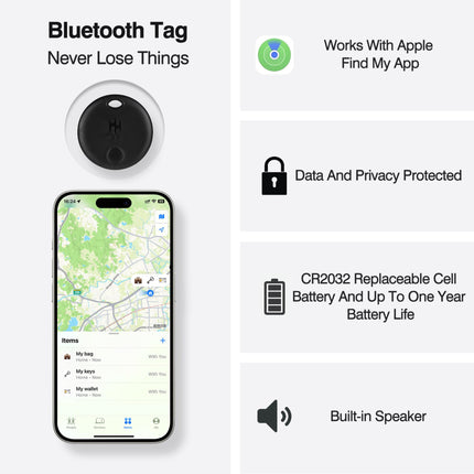 Smart Tag (Pack-4) 2 black + 2 white combo for Apple iOS: includes Luxor wallet, key finder, item finder, replaceable battery, easily track your bag and more worldwide