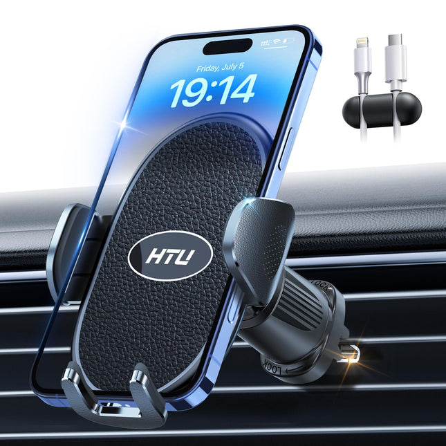 HTU【2025 sõjaväeklassi autotelefoni hoidik【Kvaliteetne nahk ja konks】 360° pööratav universaalne autohoidik iPhone 16 Pro Max 15 14 13 12 Samsung Galaxy S24 S23 S22 jne jaoks, must