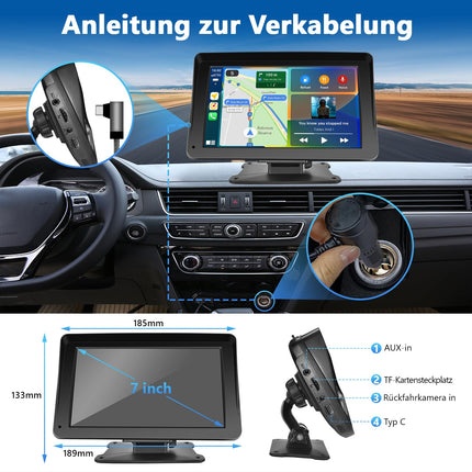 Podofo 7 inch Wireless Apple Carplay Android Auto Portable Car Radio Touchscreen Car Stereo Radio with Bluetooth, FM Transmission, Apple Airplay, Mirror Link