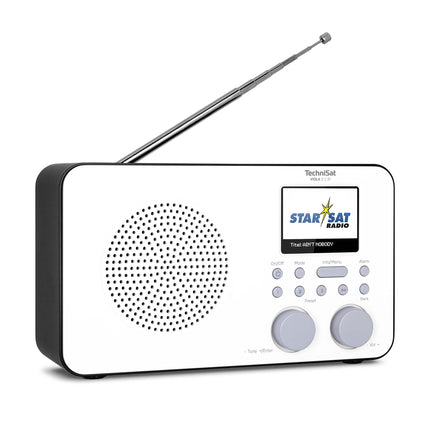 TechniSat VIOLA 2 C IR - kaasaskantav internetiraadio (DAB+, FM, Wi-Fi, 2,4-tolline värviline ekraan, kõrvaklapipesa, äratuskell, unetaimer, 3 vatti RMS, aku, toiteplokk) valge