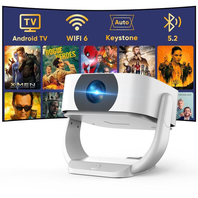 [Sisseehitatud rakendused] Projektor, E-Focus/Auto Keystone Correction Mini-projektor 4K Native 1080P, WiFi Bluetooth kaasaskantav projektor 50% suum 270° pööratav projektor kodukino/õues kasutamiseks, ühildub sülearvuti/nutitelefoni/hiire