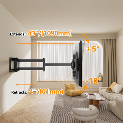 FORGING Mount teleri seinakinnitus 1090 mm pika varrega 32–80-tollistele LCD/LED/OLED lameekraanidele kuni 45 kg, kallutatav, pööratav, pööratav, teleri kronstein, max VESA 600 x 400 mm