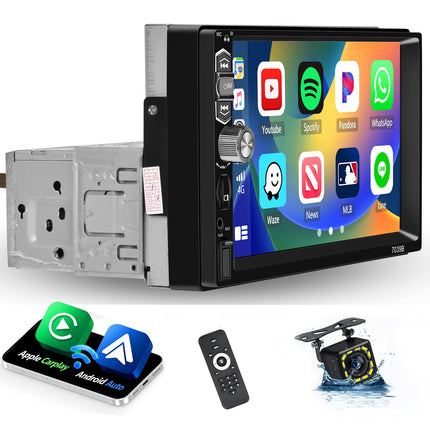 Hikity autoraadio juhtmevaba CarPlay Android Auto 1 DIN raadio ekraaniga 7-tolline puutetundlik ekraan autoraadio Bluetooth Handsfree FM USB AUX TF tahavaatekaamera