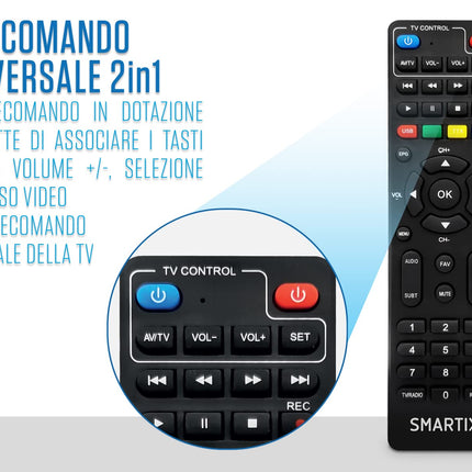 Atlantis SMARTIX DH17 maapealne digitaalne dekooder DVB-T2 HEVC H.265 mpeg2/mpeg4 H.264 meediapleier USB-pordi, HDMI ja SCART kaugjuhtimispuldiga, õppiv, Main 10, must