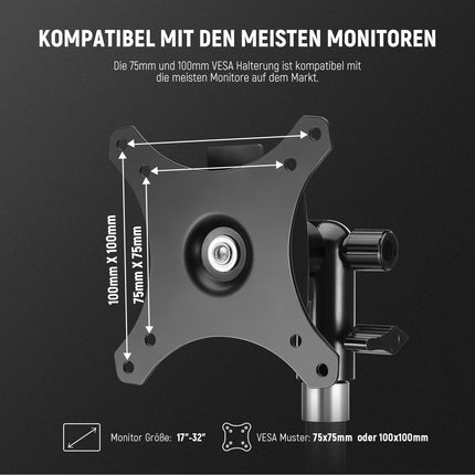 NEEWER monitori kinnitusadapter kiirkinnitusega VESA kinnitusega, 270° reguleeritav metallist 5/8" C-jalg, valgusti aluse adapter teleriekraanidele kuni 17-32", maksimaalne koormus 8 kg, MA010