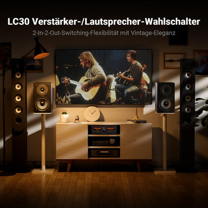 [Täiustatud] Fosi Audio LC30 VU-meetri võimendi kõlari valikukast, kahesuunaline analoogheli lüliti, stereo HiFi võimendite ja passiivkõlarite jaoks, kodukino komponent kaugjuhtimispuldiga