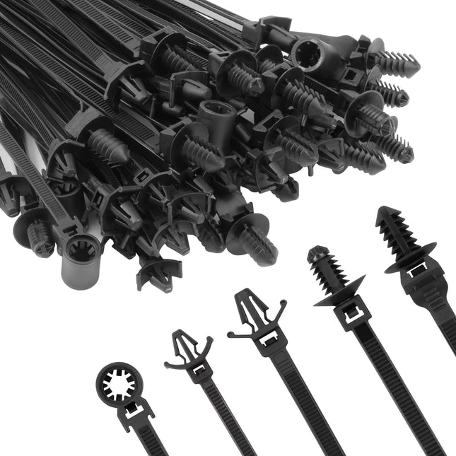 Armpow Pressure-Fixed Cable Ties, Assorted Sizes, Heavy-Duty Self-Locking and UV-Resistant Cable Ties for Indoor, Construction, and Automotive Applications, Black, 210-Piece