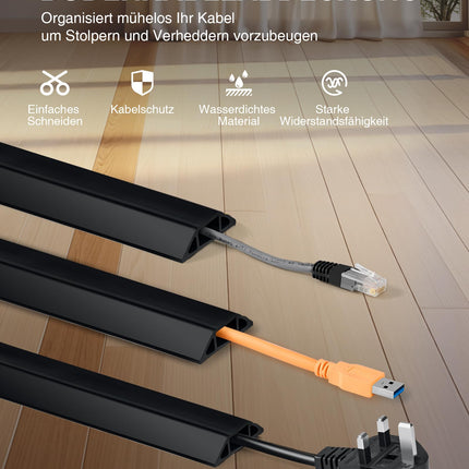 CREWORKS Floor Cable Duct Self-Adhesive 3M Cable Bridge Floor Cable Protector Trip Protection 50mm Wide 3 Channels Cable Cover for Office, Concert, Black