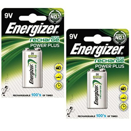 Energizer NiMH batteries / nickel-metal hydride batteries, rechargeable, Advanced size, 9 V, 175 mAh, HR22.5V, Ref. No. 633003, 2 pieces