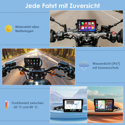 Carpuride W502 mootorratta Carplay ja Android Auto, IP67 veekindel kaasaskantav autostereo, 5-tolline IPS puuteekraan, navigatsioon/Siri mootorratastele