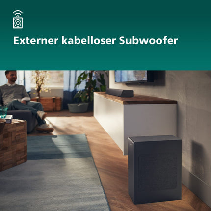 Philips TAB7207/10 Soundbar 2.1 juhtmevaba subwoofer, Dolby Atmos, kinoheli, rikkalik ja sügav bass, HDMI ARC, üliõhuke disain