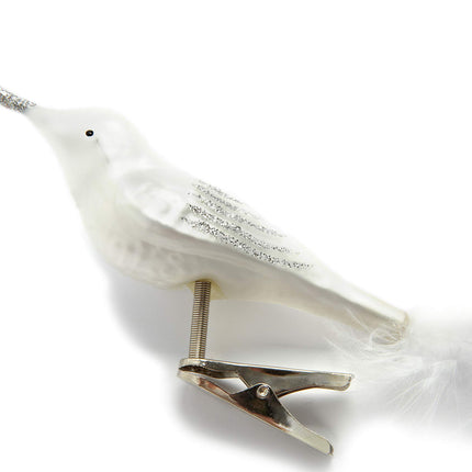 HEITMANN DECO Ornament Glass Birds with Feather Tail and Clip - Traditional Christmas Tree Decoration Made of Glass - Set of 3 Silver