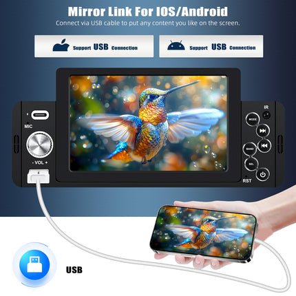 CAMECHO autoraadio 1 DIN 5-tollise puutetundliku ekraaniga, ühildub iOS/Android Mirror Linkiga, puutetundliku ekraaniga, Bluetooth Handsfree süsteemiga, FM EQ-ga, SWC TF/USB/AUX/Type-C + tahavaatekaamera