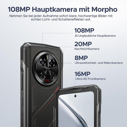 DOOGEE V40 5G õuenutitelefon lukustamata Android 14, Dimensity 7300, 32 GB + 512 GB õuenutitelefon, 8680 mAh/33 W, 6,78 tolli HD+ 120 Hz, 108 MP + 20 MP öönägemine, IP68/IP69K/NFC/Face ID