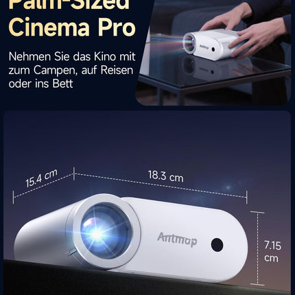 Antmap miniprojektor Bluetooth, väike projektor mobiiltelefonile, 1080P tugiprojektor iPhone'ile/Androidile, filmiprojektor koju/õues, ühildub nutitelefoniga/TYPE C kaabel/HDMI/USB/Fire Stick/PS5