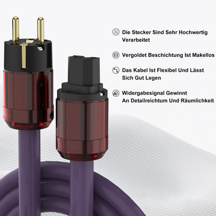 YuanYong Audiophile'i heli toitekaabel HiFi toitejuhe 12AWG 7N OCC 24K kullatud 2-auguline pistik ja IEC320-C15 pesa 125V/15A kõlarite, võimendite, subwooferite, kodukino jaoks (2M/6.6Ft)