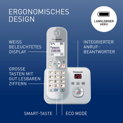 Panasonic KX-TG6821GS DECT juhtmeta telefon automaatvastajaga (madala kiirgusega, ökorežiim, GAP-telefon, lauatelefon, kõnepiirang) pärlhõbedane