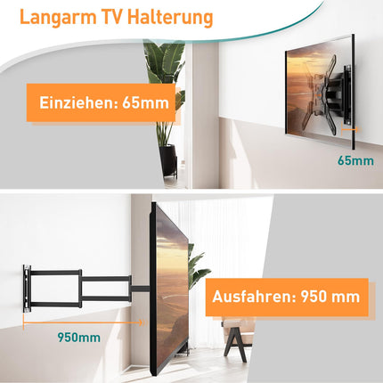 ELIVED pika varrega seinakinnitus enamiku 26–65-tolliste telerite jaoks, nurgakinnitus, pikendatav 950 mm, max VESA 400x400 mm, kandevõime kuni 35 kg, EV3018