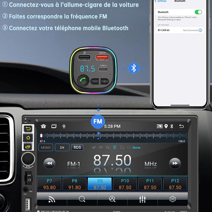 Bluetooth 5.3 FM-saatja, autoraadio adapter, QC3.0 kiirlaadimisega LED-ekraan, juhtmevaba Bluetooth MP3-mängija, toetab USB-d ja TF-kaarti