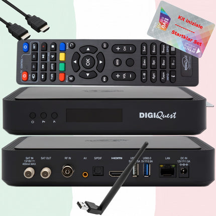 TiVuSat kaart 4K UHD + DIGIQuest Q80 satelliitvastuvõtja 4K H.265 S2+T2 HEVC digiboks, sertifitseeritud TiVuSat vastuvõtja kaardiga (AKTIVEERITUD), meediapleier, veebiraadio, 150 WiFi USB-mälupulk, HTS HDMI-kaabel