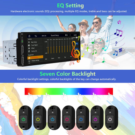 Podofo Car Radio 1 Din with CarPlay, Bluetooth, Android Auto, with 6.86 inch Screen Car Radio Display Supports FM Mirror Link, Rear View Camera and Microphone
