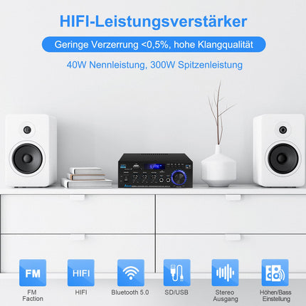 HiFi võimendi AK45 Mini Bluetooth stereo helivõimendi vastuvõtja 12V/220V 400W 2 kanaliga digitaalne võimsusvõimendi helivõimendi FM-raadio, SD/USB-kaardi sisendiga, koju või autosse