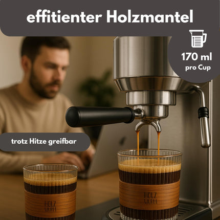Holzwurm espressokruuside komplekt klaasist 170 ml, sh pähklipuit, cappuccino klaasid, teetass tee jaoks, espressokruusid, mokka tasside komplekt kohvisõpradele (must, 4 tk komplekt)