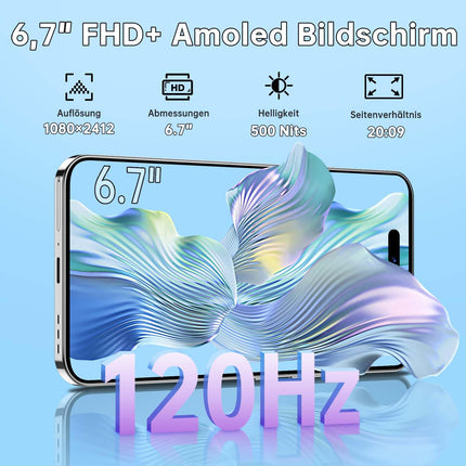 OUKITEL P1 mobiiltelefon ilma lepinguta - 24GB+256GB nutitelefon ilma lepinguta Android 14, 6,7-tolline AMOLED ekraan SIM-kaardivaba mobiiltelefon 5150mAh, 50MP+32MP kaamera, GPS, NFC, must