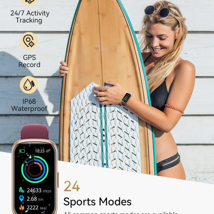 RUXINGX Smartwatch Women, 1.47″ Fitness Watch with 24 Sports Modes, 24H Heart Rate Monitor, SpO2, Sleep Monitor, Menstrual Cycle, IP68 Waterproof Sports Watch Pedometer with WhatsApp for Android iOS Rose Gold