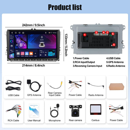 CAMECHO 4+64G Android 13 Navigation Car Radio for VW Passat Golf Jetta EOS Polo Touran Seat Sharan, 9 inch Wireless Carplay Bluetooth HD Radio with Rear View Camera Android Auto WiFi GPS FM/RDS DSP +Canbus