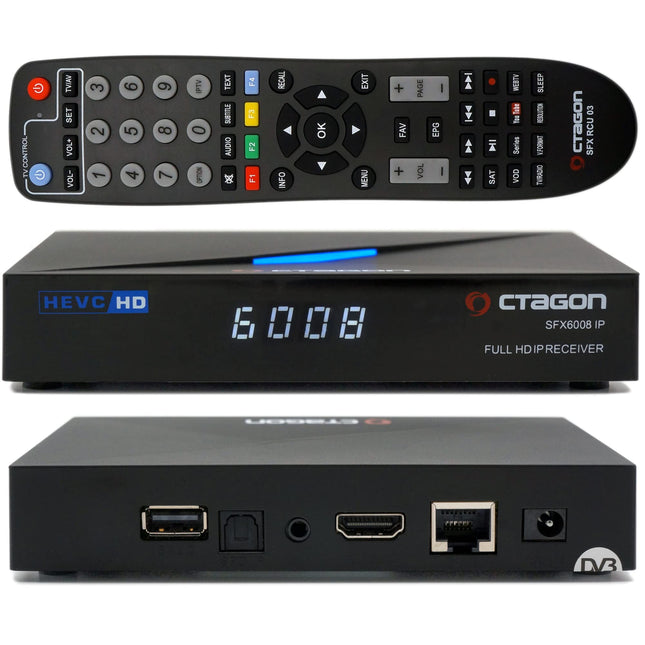 Octagon SFX6008 IP Full-HD H.265 HEVC, E2 Linux digiboks ja nutikas internetitelevisiooni vastuvõtja, satelliit-IP-TV klienditugi, DLNA, YouTube, veebiraadio, HDMI, must