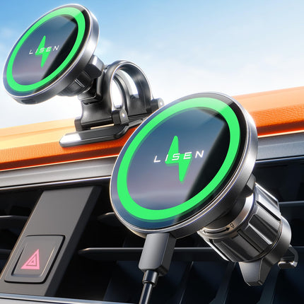 LISEN Magsafe'i autokinnitusele 15W autotelefonihoidik laadimisfunktsiooniga mobiiltelefonihoidik autole Magsafe'i laadija autotelefonihoidik magnetiga juhtmevaba laadija autotarvikud iPhone 16/15/14/13/12 jaoks