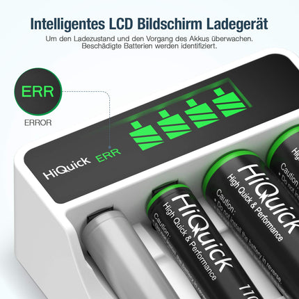 HiQuick universaalne akulaadija 8 AA patareiga, laadija NI-MH/NI-CD Mignon AA Micro AAA patareidele, HD LCD-ekraan, kiirlaadija laetavatele akudele