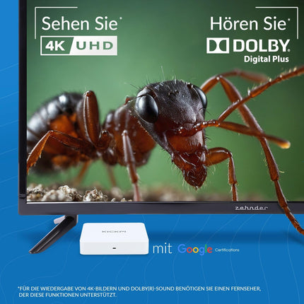 Zehnder KP-1, KICKPI IPTV Box, 4K UHD, Android 11, voogedastus, Netflix, Prime Video, YouTube, Google Play, Dolby, WiFi WLAN 2.4G/5G, Bluetooth FB, 32GB