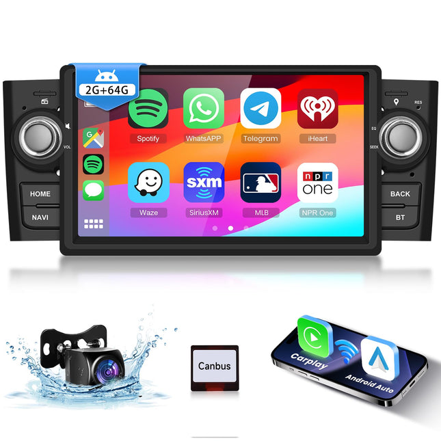 【2+64G】 Hodozzy Carplay autostereo FIAT Punto 2005-2009/Fiat Linea 2007-2011 jaoks koos navigatsiooni/WiFi-ga, 7-tolline FIAT autoraadio Bluetoothiga koos Android Auto/EQ/Peegliühenduse/FM/RDS/SWC/USB+tagurduskaameraga