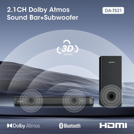 LEADSIGN Soundbar for TVs with Dolby Atmos, Wired Subwoofer, 3D Surround Sound System, 2.1CH Home Theater TV Speaker, 120W Sound Bar with 4 EQ Modes