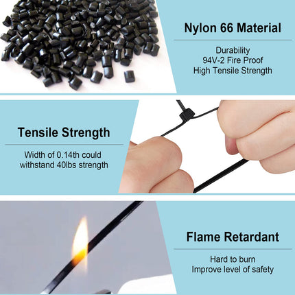 Cable ties black 800 pieces cable tie set | 3.6mm cable ties small 100/150/200/250/300mm cable ties UV-resistant black made of polyamide 6.6 wear-resistant 18 kg tensile strength