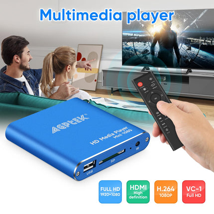 AGPTEK Mini 1080P Full HD digitaalne meediapleier Meediapleier kaugjuhtimispuldiga MP3, WMA, OGG, AAC, FLAC, APE, AC3, DTS, ATRA jaoks