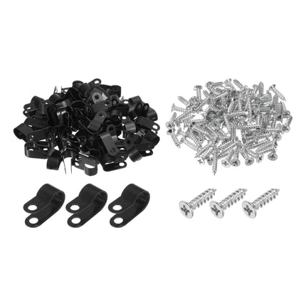 QUARKZMAN R-Type Cable Clip Wire Clamp, 10.4 mm 0.41 inch Nylon Screw Fastening Cable Tie Clips with Screws Black for Cable Management Pack of 200