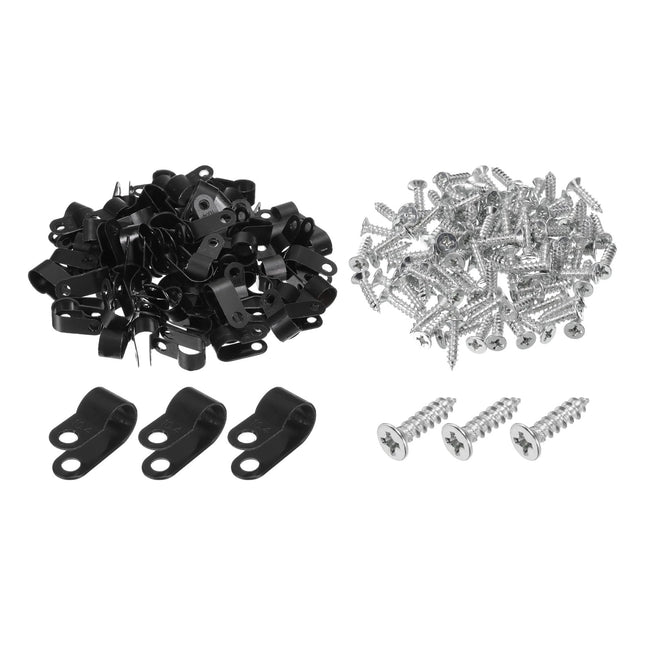 QUARKZMAN R-Type Cable Clip Wire Clamp, 10.4 mm 0.41 inch Nylon Screw Fastening Cable Tie Clips with Screws Black for Cable Management Pack of 200