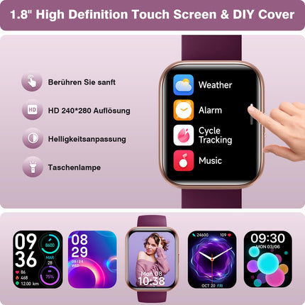 Fitpolo Smartwatch Women with Phone Function, Smartwatch with Alexa, 1.8" Fitness Tracker with Heart Rate SpO2 Stress Sleep Monitor, Fitness Watch IP68 Waterproof Sports Watch Women for Android iOS