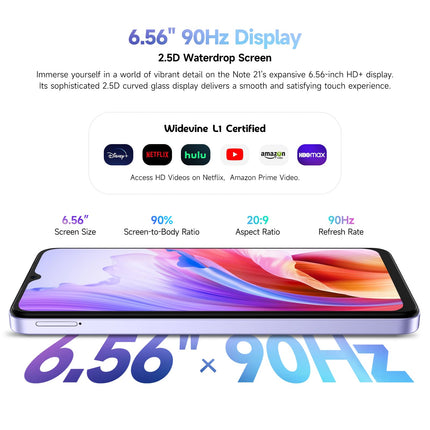 Ulefone Note 21 mobiiltelefon 2025 Android 14 8GB + 128GB / 1TB SD Octa Core 6.56" HD+ 2.5D 90Hz 13P + 8MP kaamera 5000mAh nutitelefon ilma lepinguta 4G kahe SIM-kaardiga sõrmejäljelugeja + näotuvastus GPS OTG 2-aastane garantii