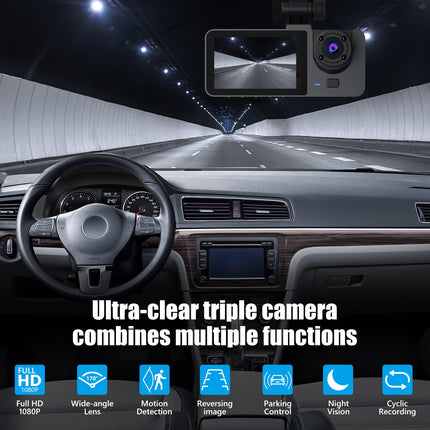 ROTRES autokaamera 4K resolutsiooniga, 1080P ees, taga ja sees, 32 GB SD-kaart, parkimismonitor, infrapuna öine nägemine, G-andur, tsükkelsalvestus (puuteekraan OLED, 4 tolli)