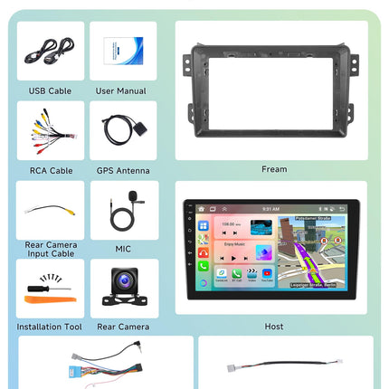 6G+128G 8-Core Podofo 9" Car Radio Bluetooth For Suzuki Splash Ritz/Opel Agila B 2004-2014 Carplay Android Auto Wireless,WiFi GPS Navi HiFi/RDS/FM DSP,Android 13 Radio 2 din with AHD Rear View Camera