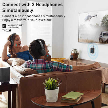 Lavales Bluetooth 5.3 Transmitter Receiver, Wireless 2-in-1 Audio Adapter Bluetooth Splitter for 2 Headphones, AptX-LL 3.5 mm Jack for TV/Airplane/Speaker/Gym (Adjustable Volume)