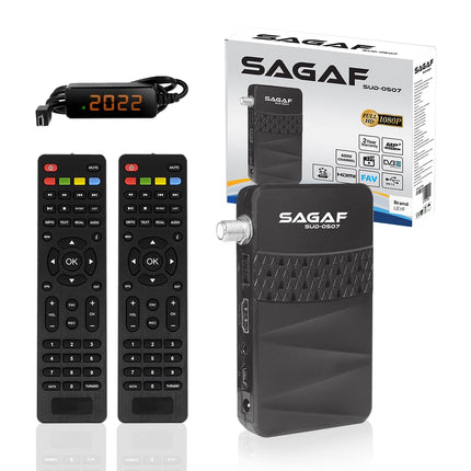 LEYF &amp; Sagaf SUD-0507 mini satelliitvastuvõtja - DVB-S2 | ARD ja ZDF SD väljalülitusvõimalusega - satelliitvastuvõtja - Full HD 1080p digitaalne vastuvõtja (HDTV, USB) Astra Hotbird Türksat + 2 kaugjuhtimispulti