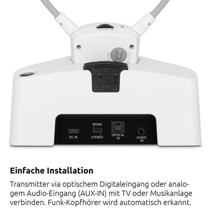 TechniSat STEREOMAN ISI 3 - juhtmevabad stereo kõrvaklapid telerite ja muusikasüsteemide jaoks dokkimisjaamaga, valged