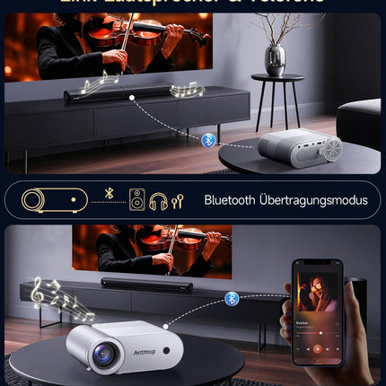 Antmap miniprojektor Bluetooth, väike projektor mobiiltelefonile, 1080P tugiprojektor iPhone'ile/Androidile, filmiprojektor koju/õues, ühildub nutitelefoniga/TYPE C kaabel/HDMI/USB/Fire Stick/PS5